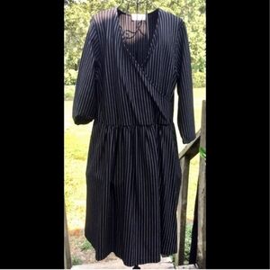 Renee C Adorable Black Pinstripe Long Sleeve Dress, XL